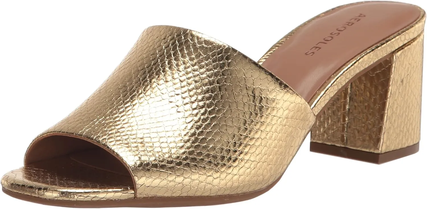 Aerosoles Women's Entree Heeled Sandal, Gold Snake Embossed, 8