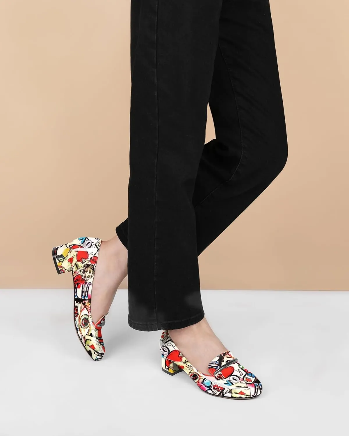 AUMOTED Women Low Block Chunky Heel Pumps Round Toe Slip On 1.5" Closed Toe Loafer Heels Chunky Office Dress Shoes