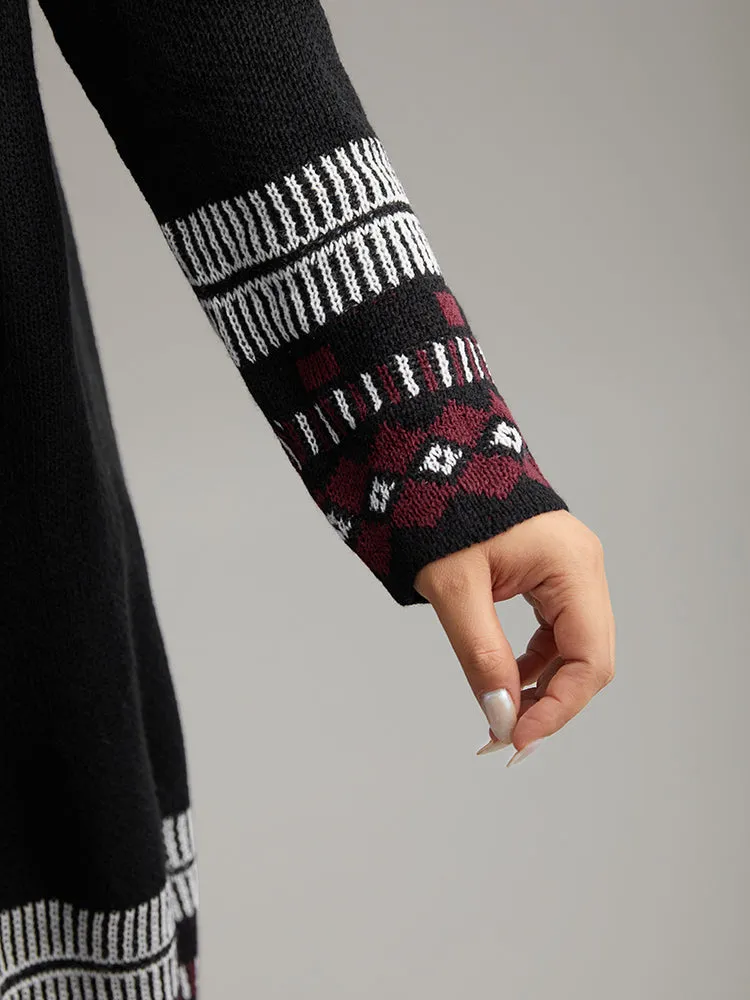 Bandana Print Fringe Trim Maxi Cardigan