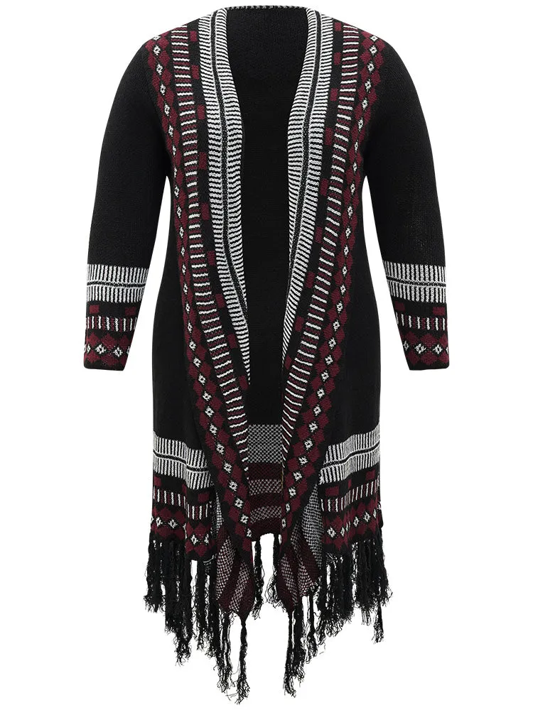 Bandana Print Fringe Trim Maxi Cardigan