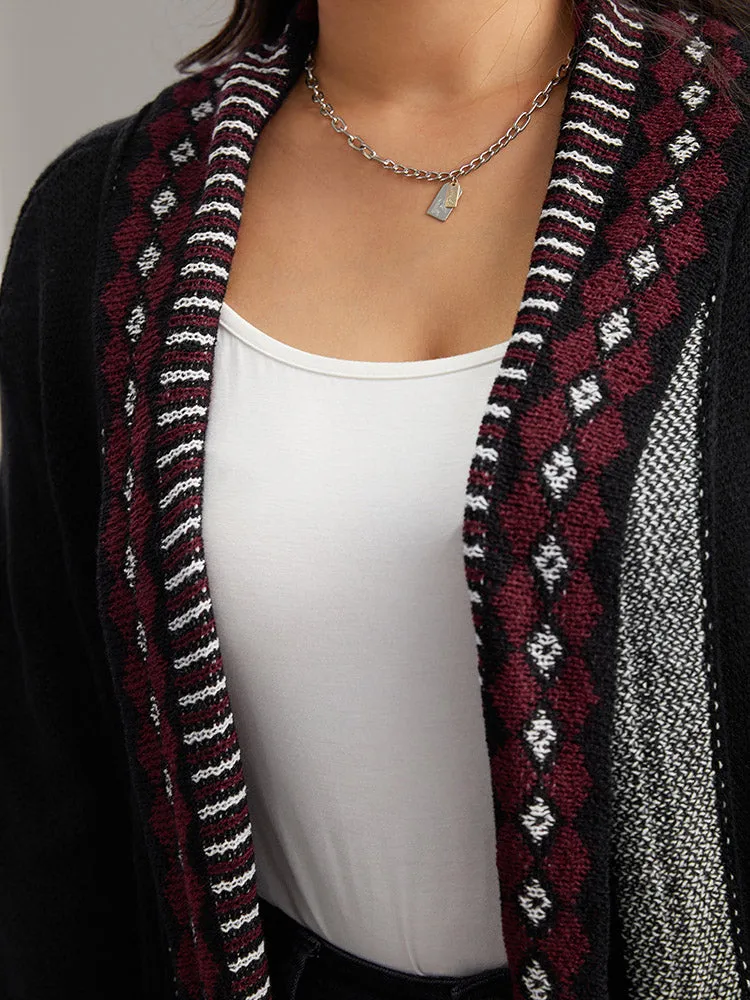 Bandana Print Fringe Trim Maxi Cardigan