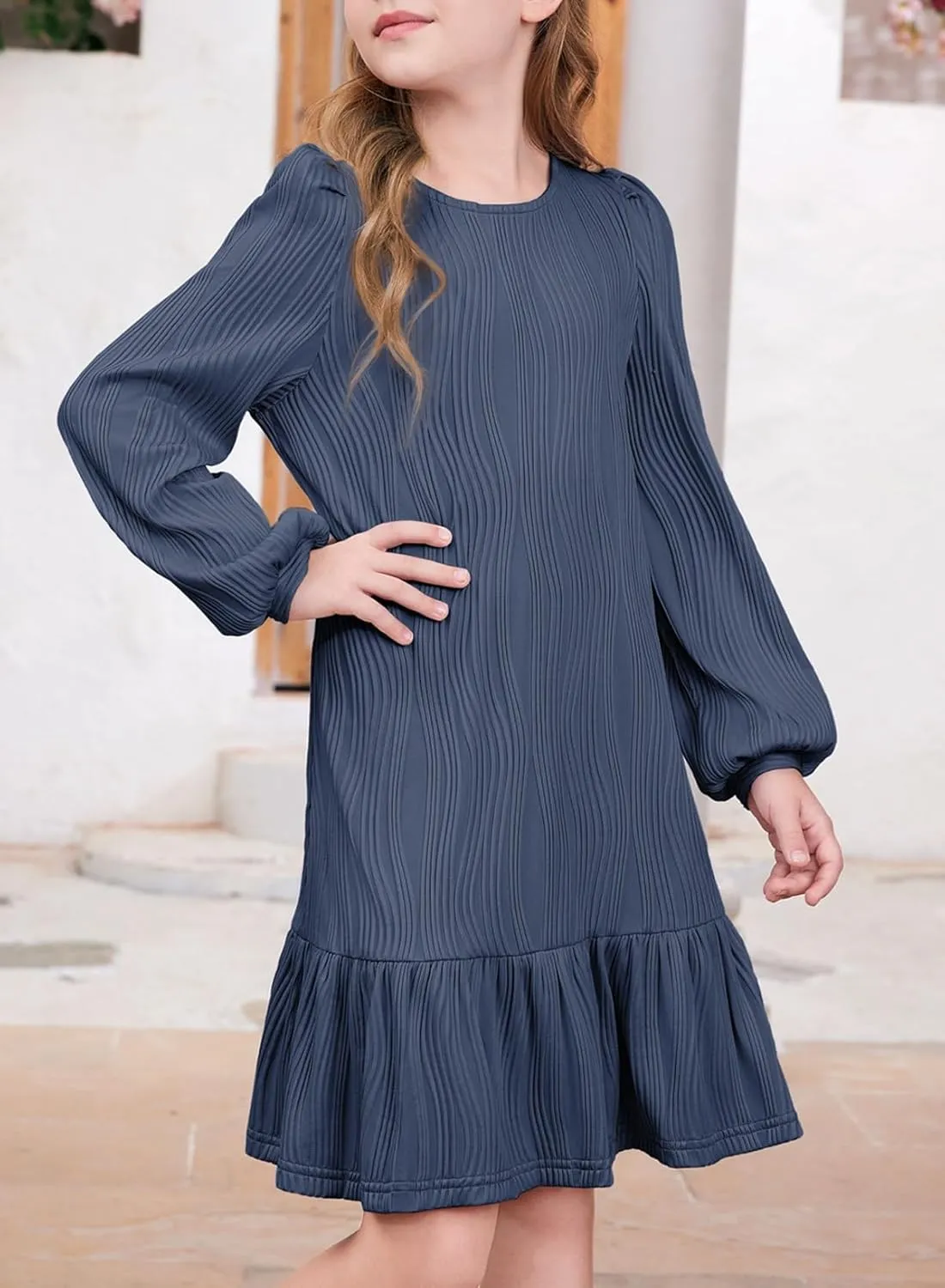 blibean Teen Girls Fall Dresses Kids Long Sleeve Boho Dress Size 6-15 Years