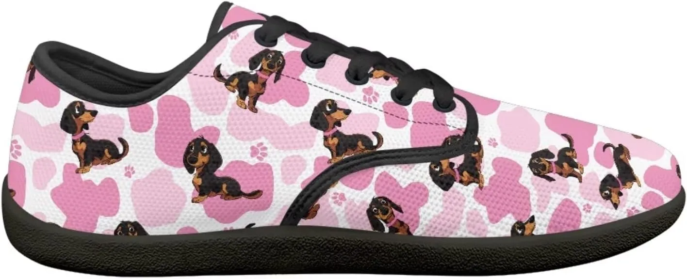 Doggy Print Women's Barefoot Shoes Comfort Lace Up Walking Sneakers Breathable Flat Low Tops Work Office