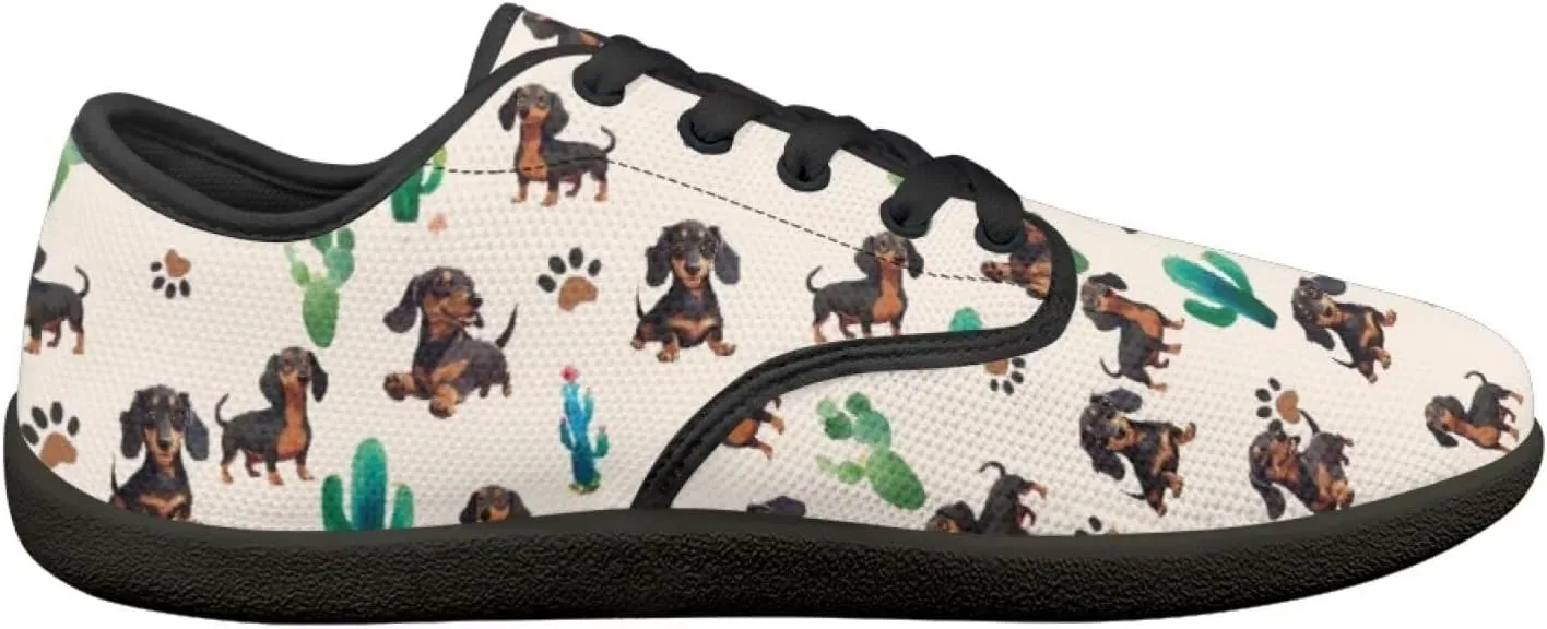 Doggy Print Women's Barefoot Shoes Comfort Lace Up Walking Sneakers Breathable Flat Low Tops Work Office