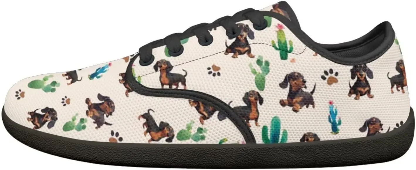 Doggy Print Women's Barefoot Shoes Comfort Lace Up Walking Sneakers Breathable Flat Low Tops Work Office