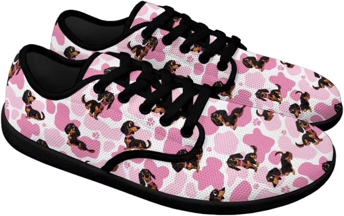 Doggy Print Women's Barefoot Shoes Comfort Lace Up Walking Sneakers Breathable Flat Low Tops Work Office