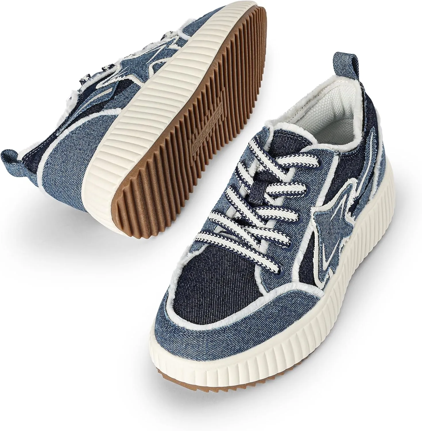 DREAM PAIRS Women Platform Chunky Lightweight Comfortable Casual Denim Fabric Lace-Up Kay Walking Fashion Sneakers