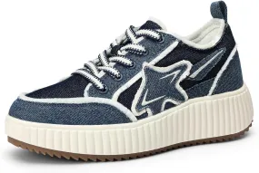DREAM PAIRS Women Platform Chunky Lightweight Comfortable Casual Denim Fabric Lace-Up Kay Walking Fashion Sneakers