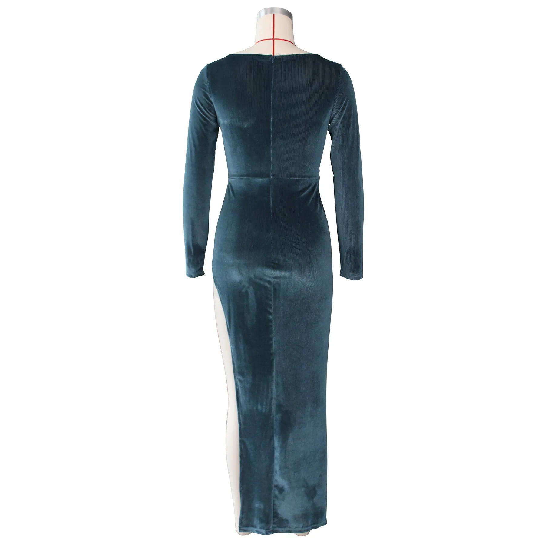 DressBetty - Elegant Velvet High Waist Slit Maxi Dress Sexy Long Sleeve Evening Party Dress