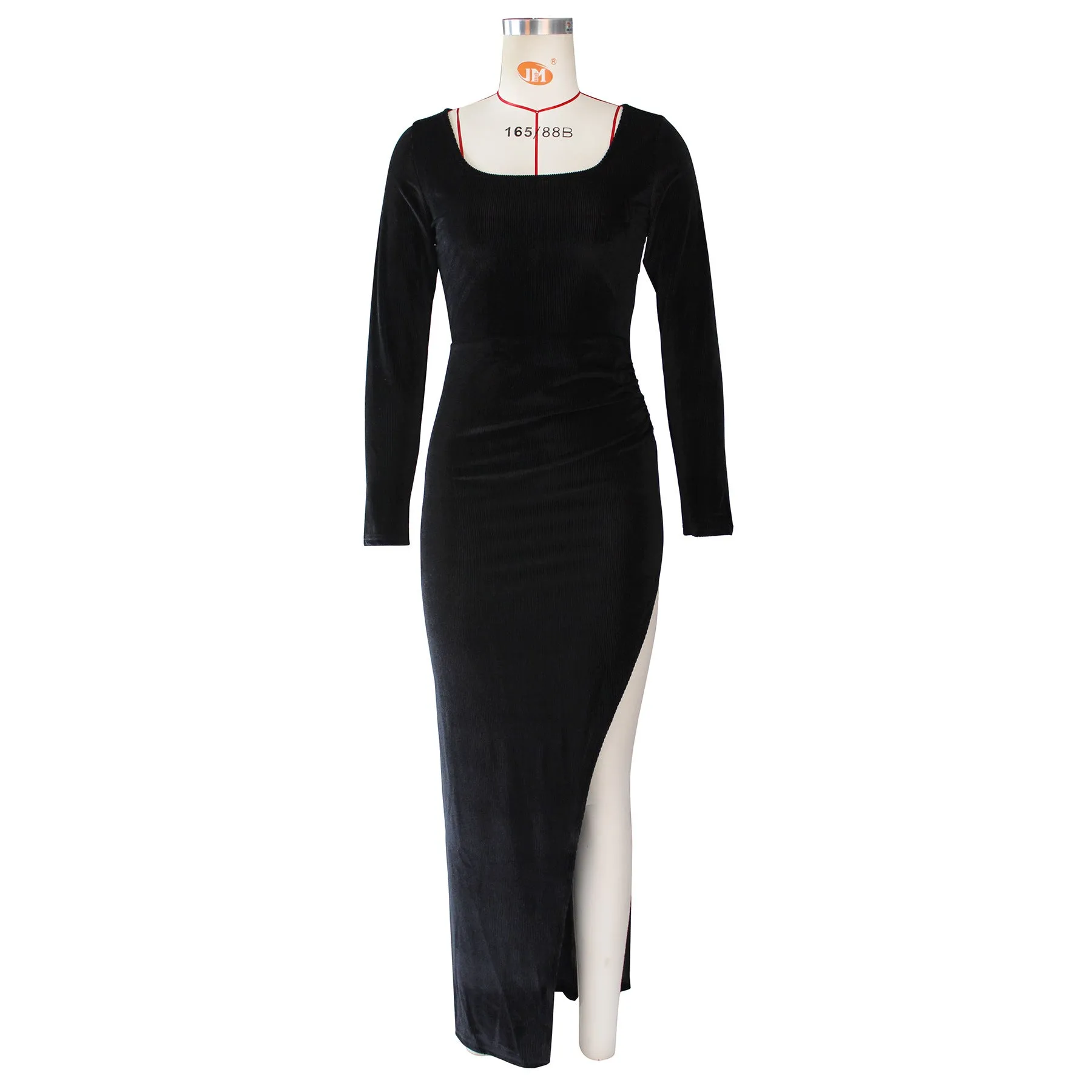 DressBetty - Elegant Velvet High Waist Slit Maxi Dress Sexy Long Sleeve Evening Party Dress