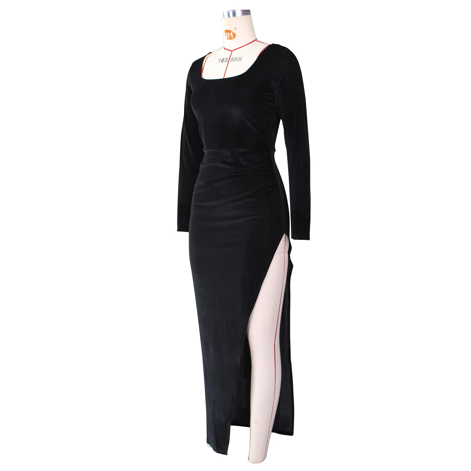 DressBetty - Elegant Velvet High Waist Slit Maxi Dress Sexy Long Sleeve Evening Party Dress