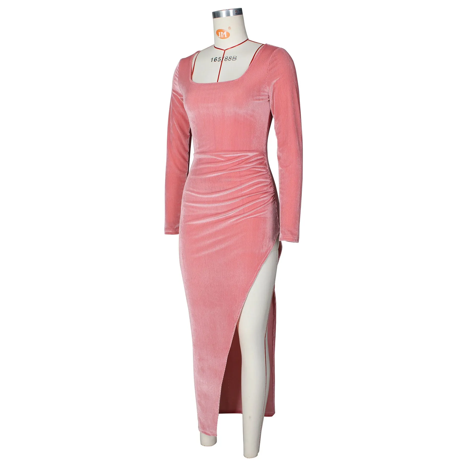 DressBetty - Elegant Velvet High Waist Slit Maxi Dress Sexy Long Sleeve Evening Party Dress