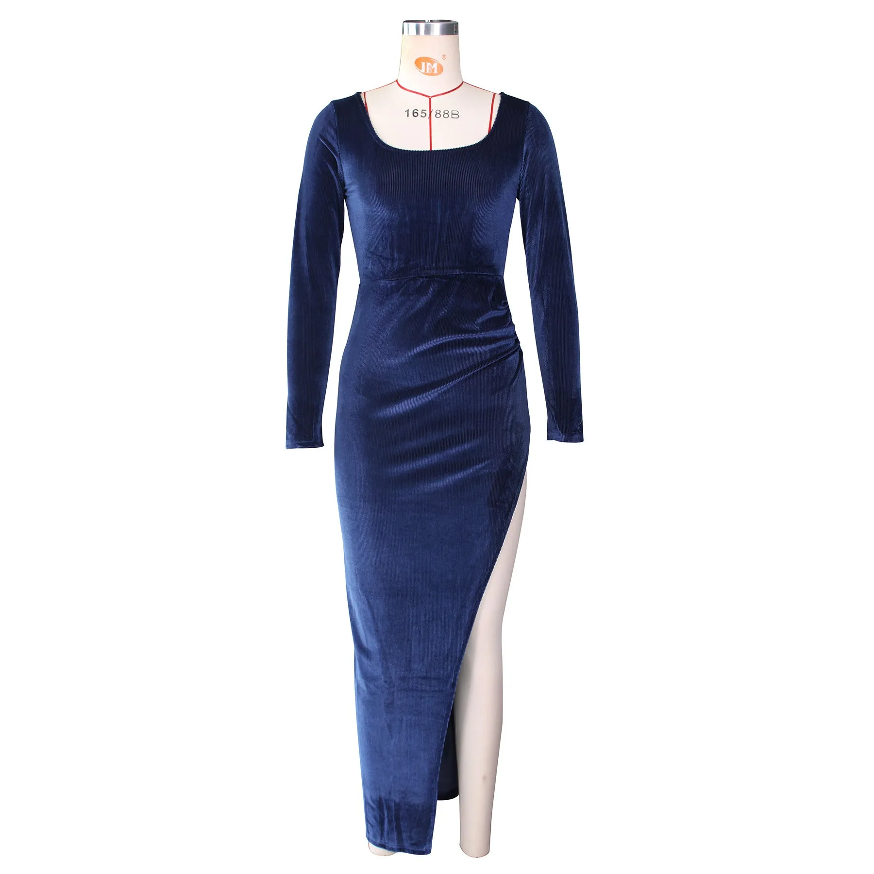 DressBetty - Elegant Velvet High Waist Slit Maxi Dress Sexy Long Sleeve Evening Party Dress