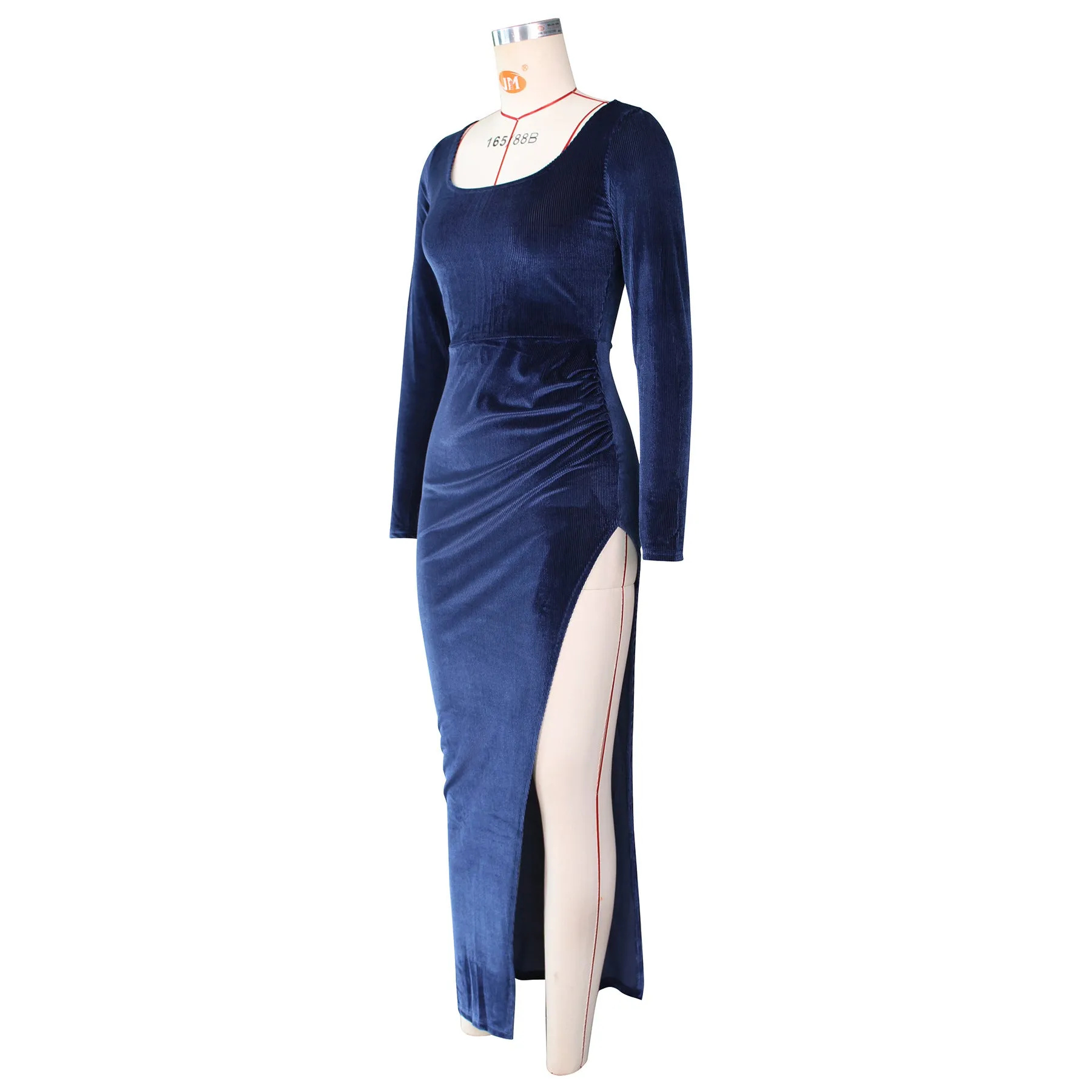 DressBetty - Elegant Velvet High Waist Slit Maxi Dress Sexy Long Sleeve Evening Party Dress