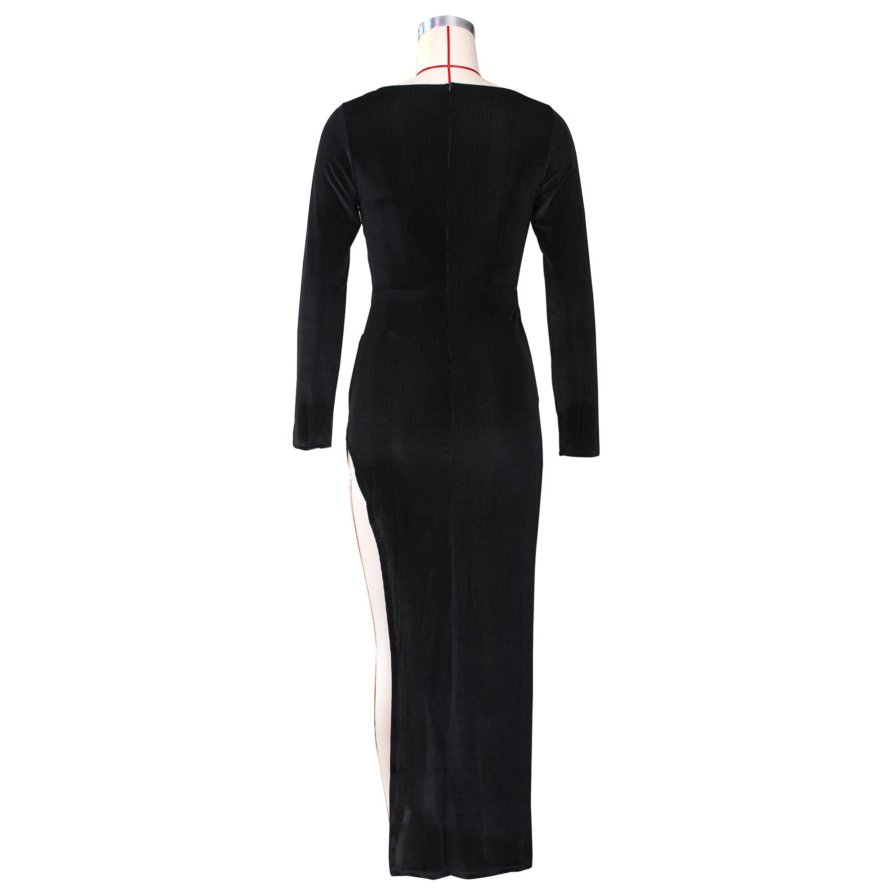 DressBetty - Elegant Velvet High Waist Slit Maxi Dress Sexy Long Sleeve Evening Party Dress