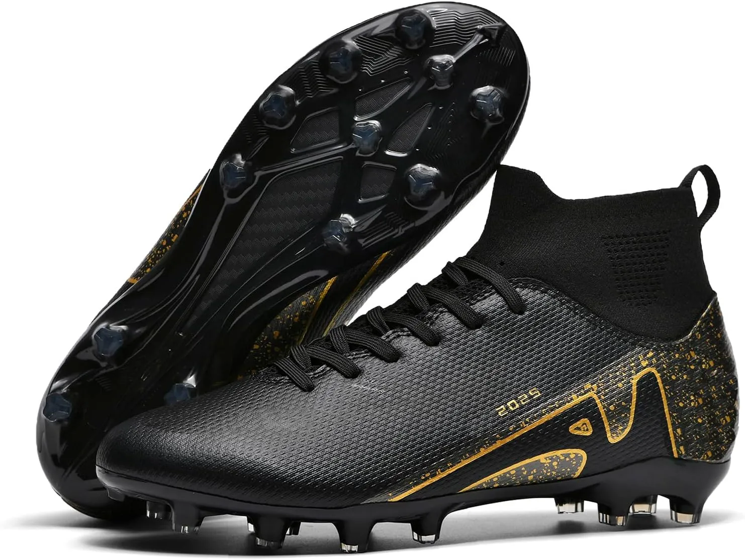 HHY Men's Soccer Shoes Football Cleats with Lace-Up High-Tops Non-Slip Spikes