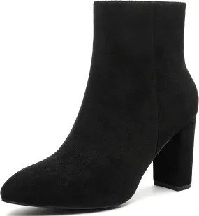 Jiu du Ankle Boots for Women Chunky Heel GoGo Boots Pointed Toe Side Zipper Dressy Go Go Short Booties