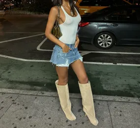 Knee High Boots for Women Faux Suede Wide Calf Square Toe Tall Stiletto Heels Long Fall Pull on Fashion Casual Cute
