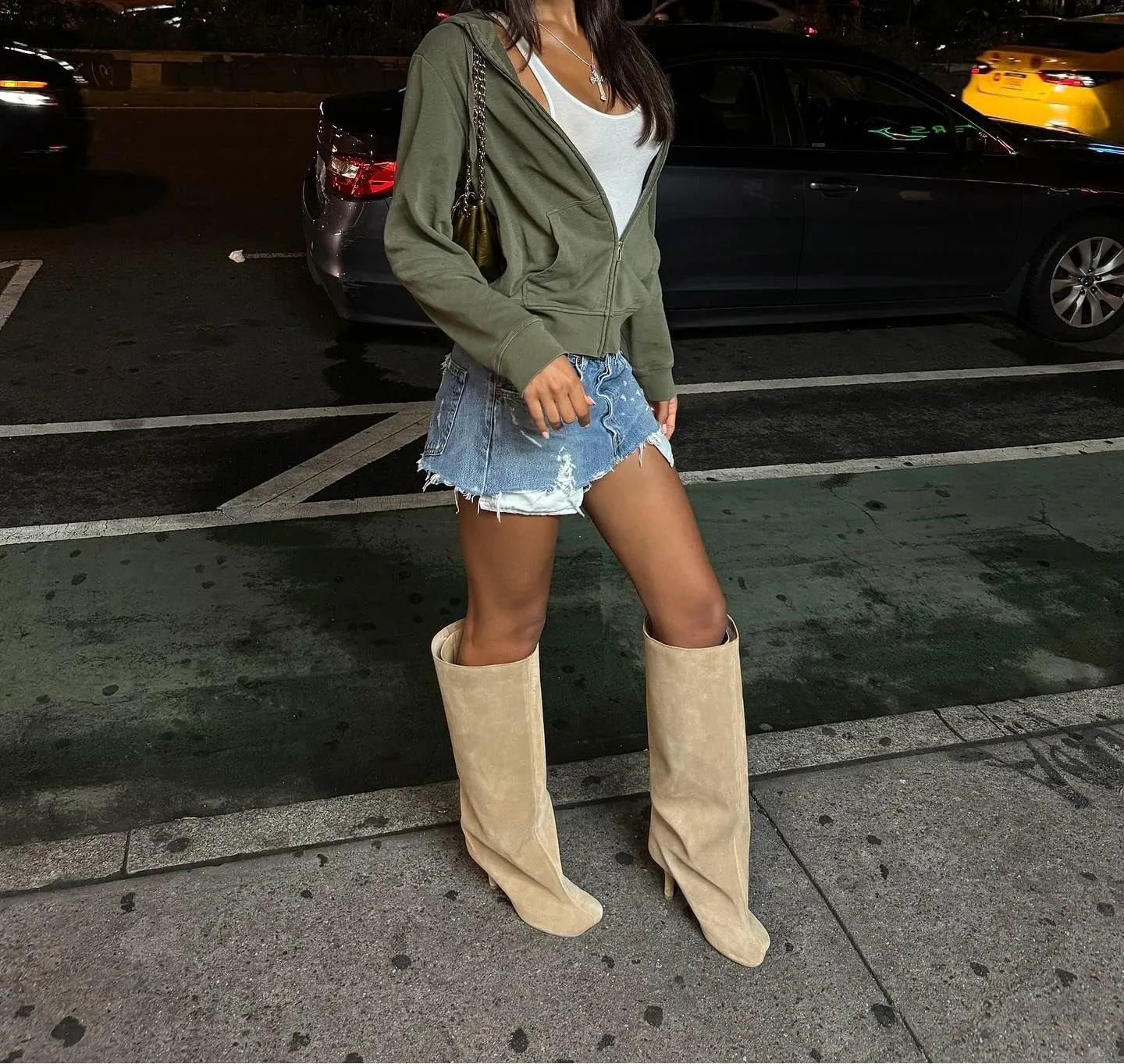 Knee High Boots for Women Faux Suede Wide Calf Square Toe Tall Stiletto Heels Long Fall Pull on Fashion Casual Cute