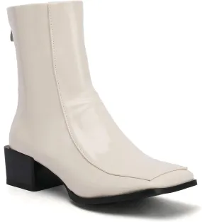 LEHOOR Women Chunky Heel Back Zipper Ankle Boots Patent Leather Square Toe GO GO Booties Mid Calf Comfort Zip UP 2 Inch Block Heel Short Boots Chic Cool Dress Casual 4-11 M US