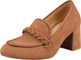 LEMUTISME Women's Elegant Faux Suede Round Toe Braided Strap Chunky Loafers Comfortable Mid Block Heel Slip On 2IN Dress Pumps Shoes for Work Office