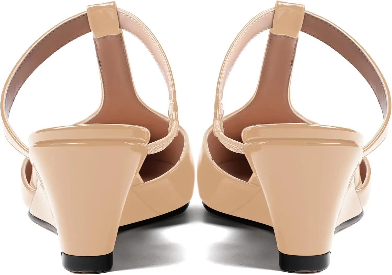 MODENCOCO Women's Comfortable Slip On Dress Pointed Toe T Strap Patent Party Wedge Low Heel Pumps Shoes 2 Inch