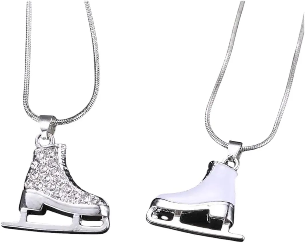 New 2025 Unisex Fashion White Enamel Ice Skates Shoes Pendant Necklace Jewelry For Women Classic Long Chain Sweater Necklaces Gift Trendy Accessories Creative For Women And Men