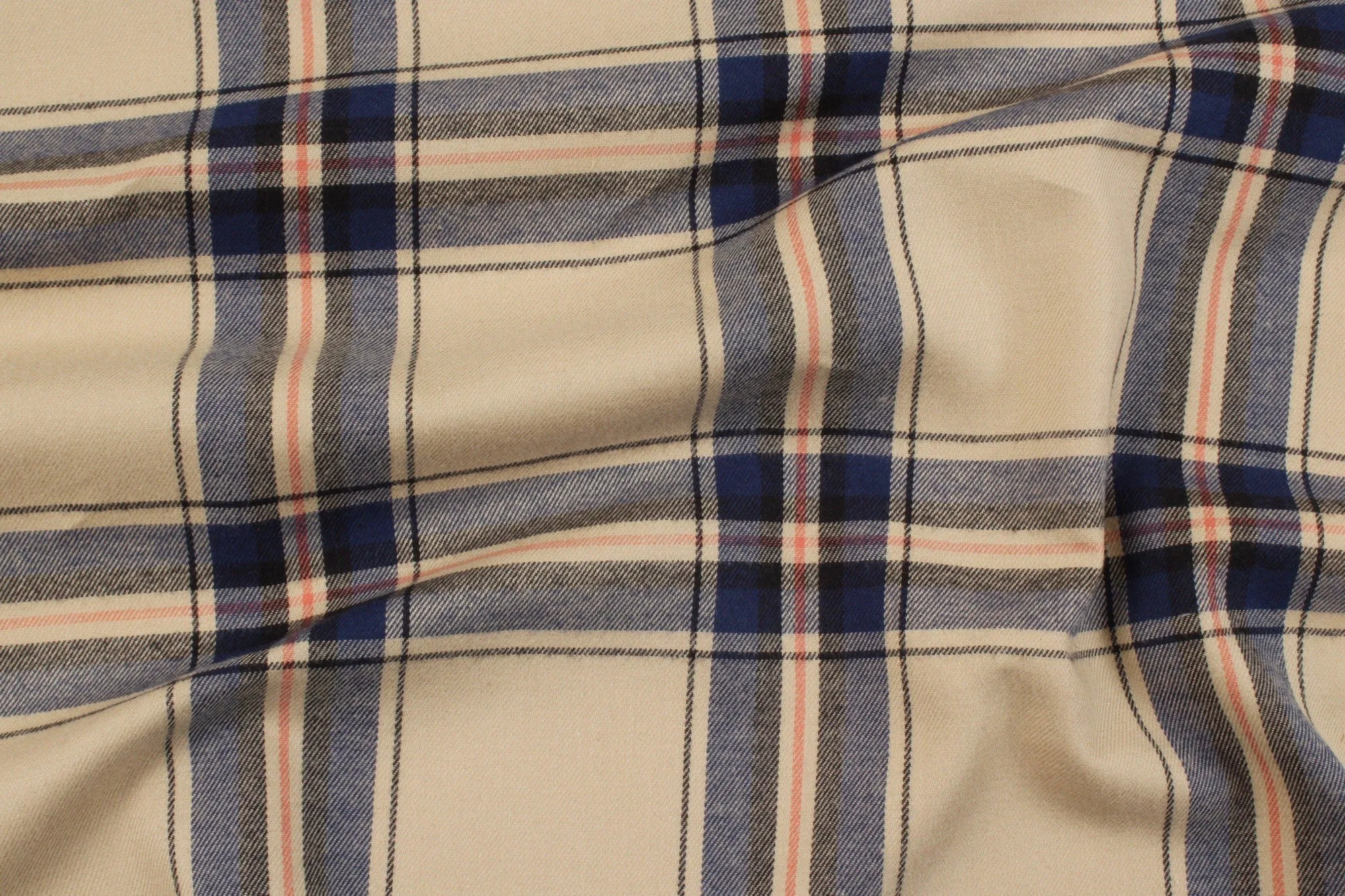 Organic Cotton Flannel Shirting - Beige / Blue Checks