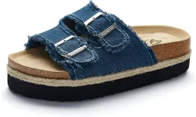 PepStep Slide Sandals for Women with Soft Cork Footbed and Strap, Ladies Fashion Platform Slide Sandals Comfortable Slip On Style