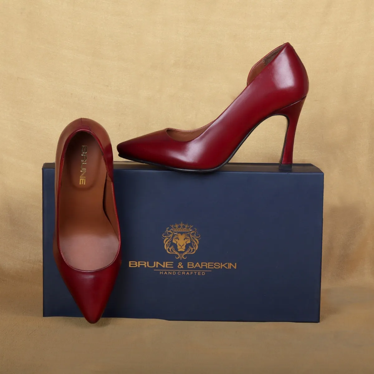 Pointed Toe Ladies formal Wine Sleek Stiletto Pencil Heel By Brune & Bareskin