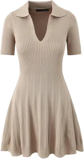 Pure Desire Niche Hot Girl Dress – Lapel Knitted Short-Sleeved Slim Waist A-Line Short Skirt, Elegant Spring Summer Outfit White