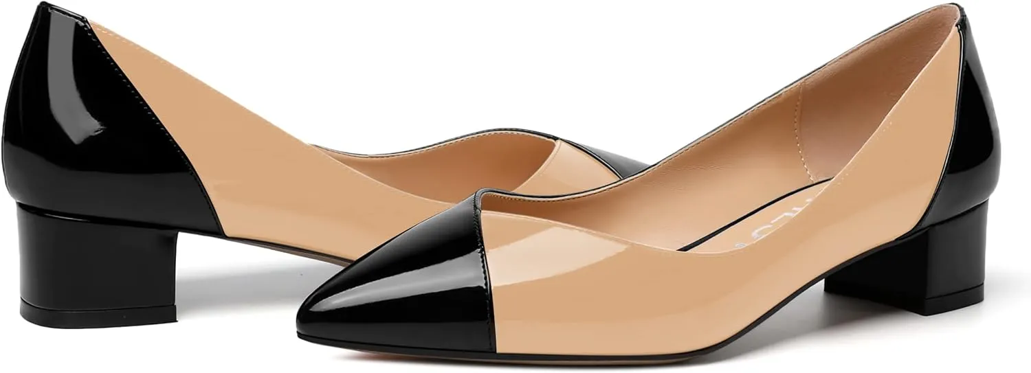 SHOWFOREST Women's Slim Solid Outdoor Dress Slip On Pointed Toe Patent Block Low Heel Pumps Shoes 1.5 Inch
