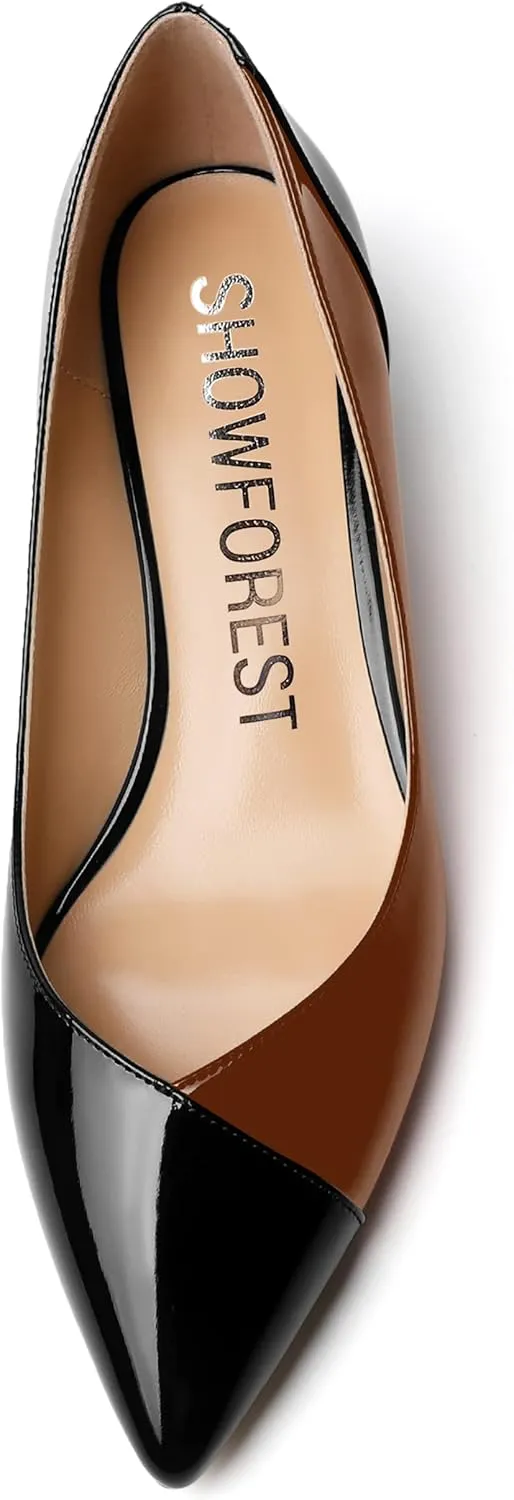 SHOWFOREST Women's Slim Solid Outdoor Dress Slip On Pointed Toe Patent Block Low Heel Pumps Shoes 1.5 Inch
