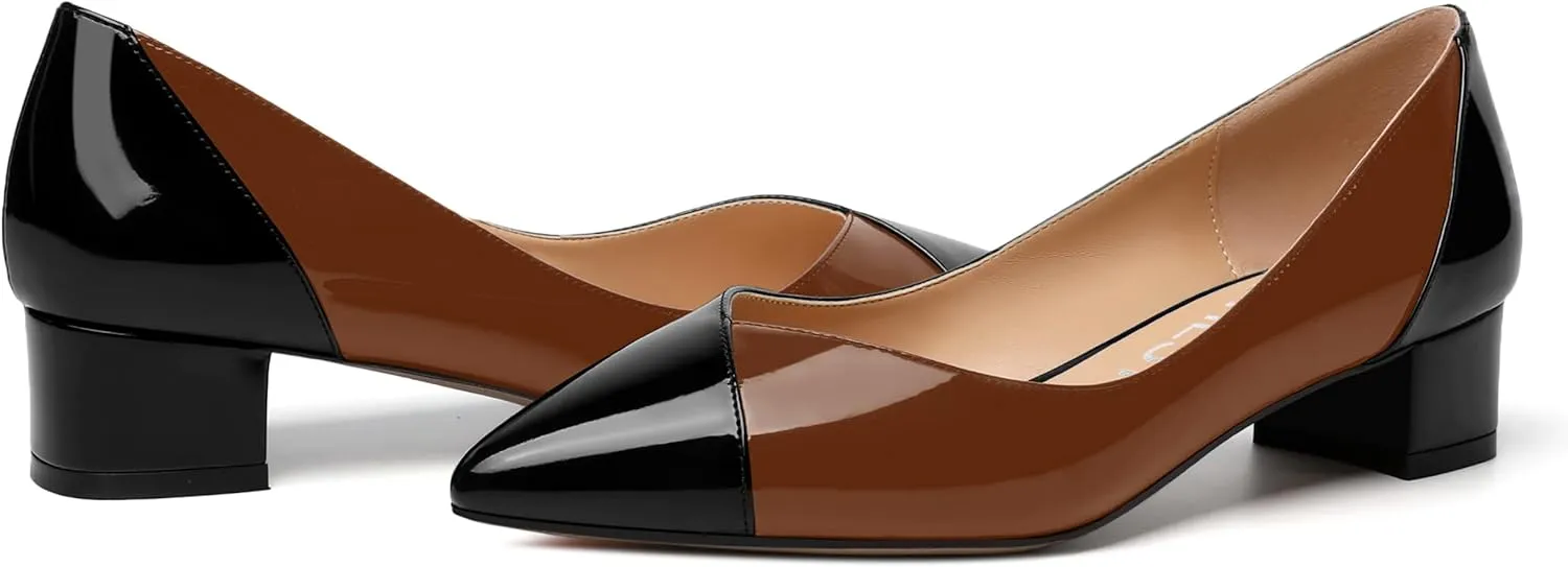 SHOWFOREST Women's Slim Solid Outdoor Dress Slip On Pointed Toe Patent Block Low Heel Pumps Shoes 1.5 Inch