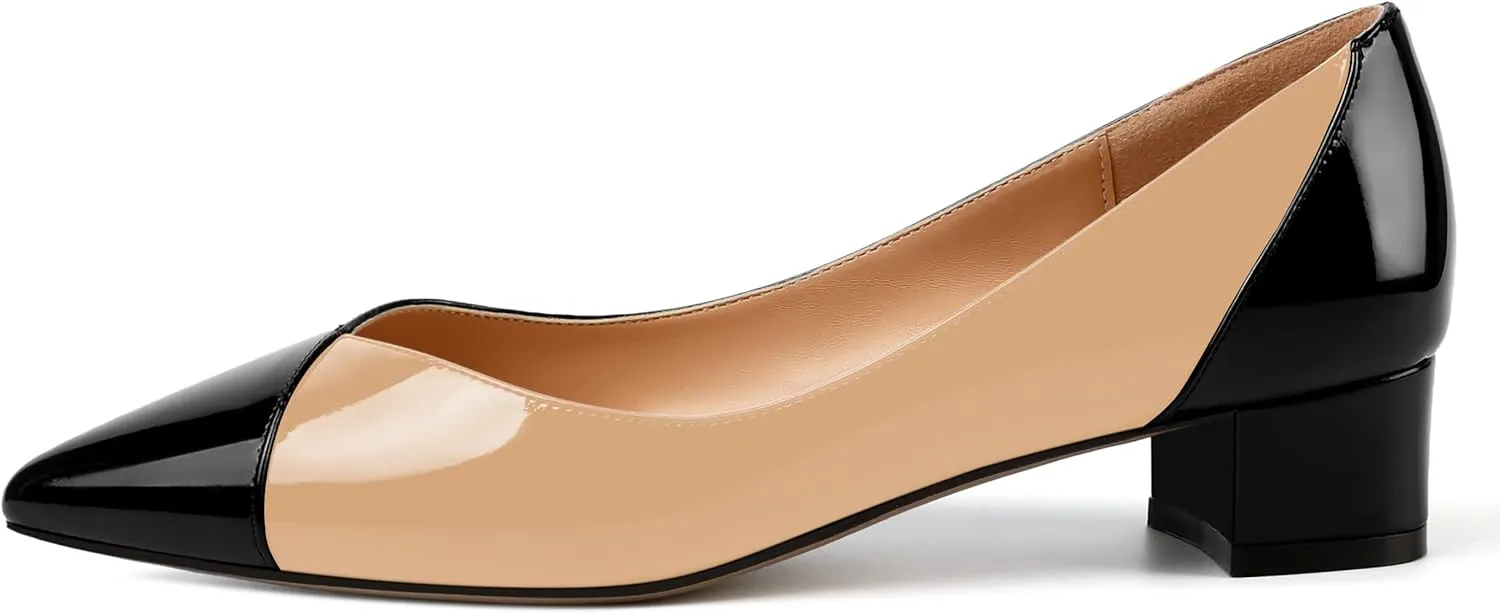 SHOWFOREST Women's Slim Solid Outdoor Dress Slip On Pointed Toe Patent Block Low Heel Pumps Shoes 1.5 Inch