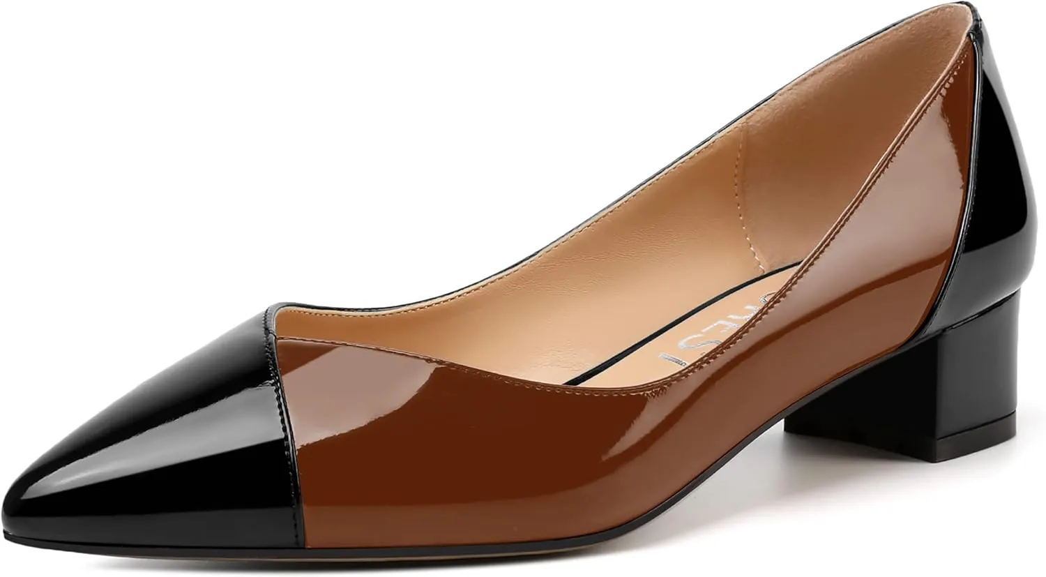 SHOWFOREST Women's Slim Solid Outdoor Dress Slip On Pointed Toe Patent Block Low Heel Pumps Shoes 1.5 Inch
