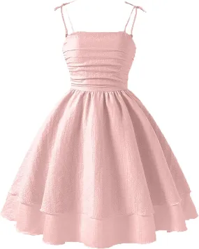 Tween Girls Dresses Summer Smocked Ruched A Line Layered Ruffle Flowy Tie Bow Cute Cami Dress Kids Swing Midi Dress