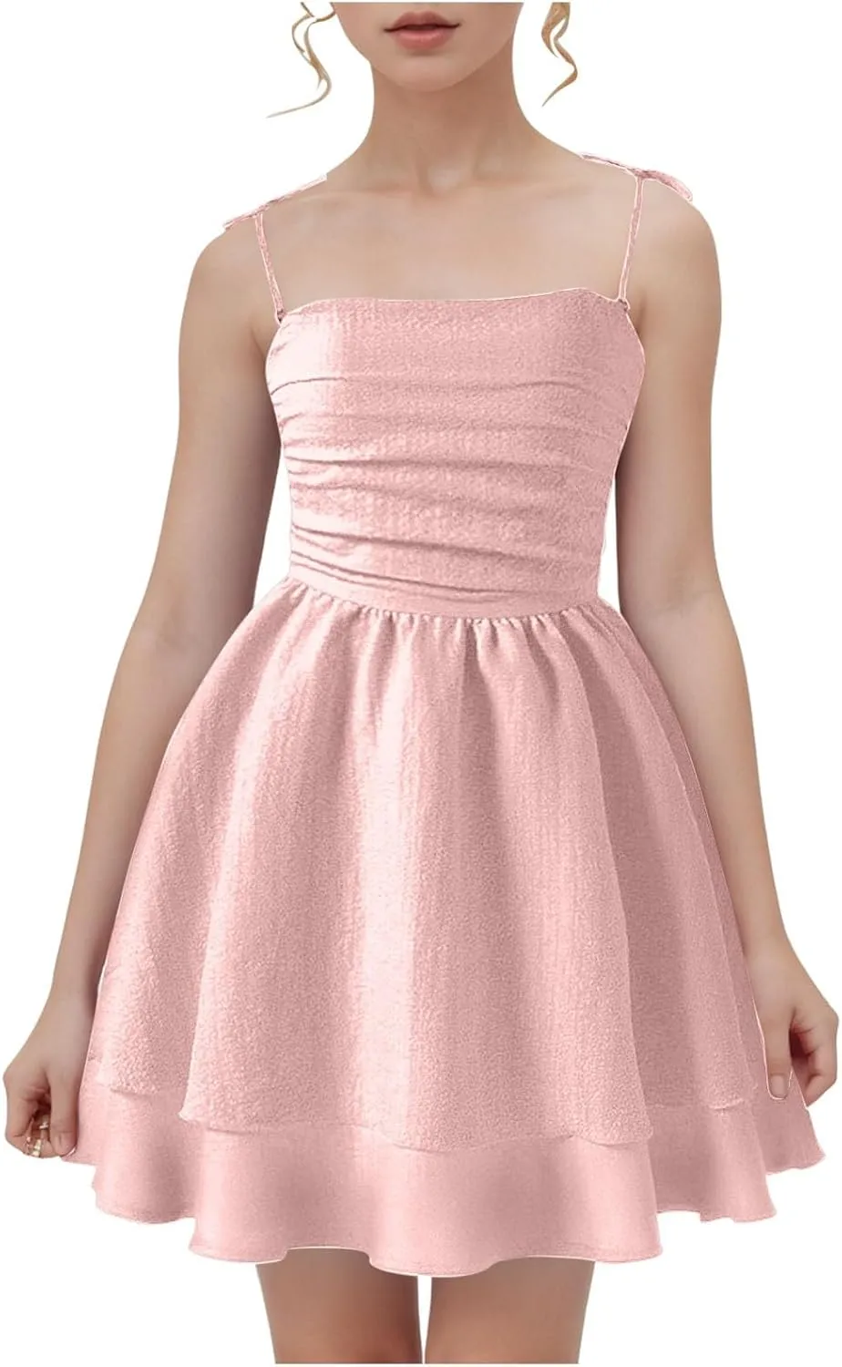 Tween Girls Dresses Summer Smocked Ruched A Line Layered Ruffle Flowy Tie Bow Cute Cami Dress Kids Swing Midi Dress