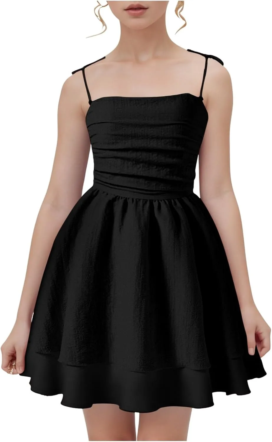 Tween Girls Dresses Summer Smocked Ruched A Line Layered Ruffle Flowy Tie Bow Cute Cami Dress Kids Swing Midi Dress