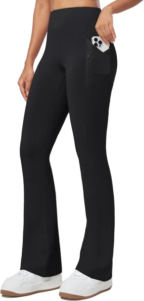 Willit Women's Fleece Lined Pants Thermal Leggings Winter Bootcut Yoga Pants Zipper Pockets Flare High Waist Water Resistant