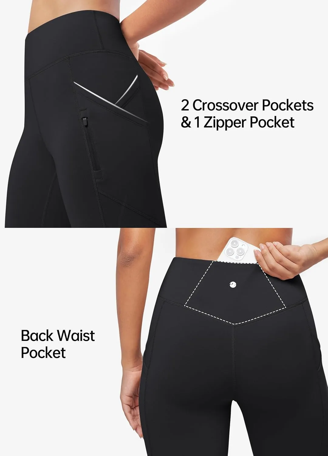 Willit Women's Fleece Lined Pants Thermal Leggings Winter Bootcut Yoga Pants Zipper Pockets Flare High Waist Water Resistant